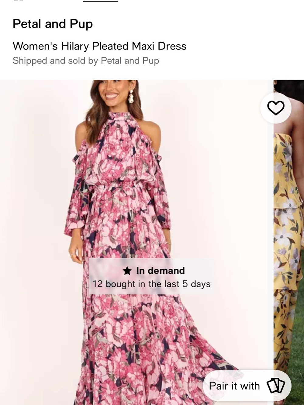 Petal & Pop Pink Floral Pleated Maxi Dress